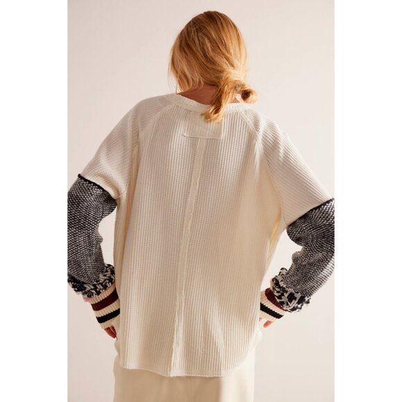 Free People We The Free Waffle Knit Long Sleeve Top, Size XS Mixed Media - Picture 4 of 13